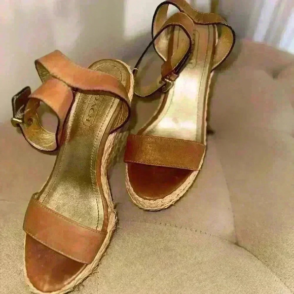 Coach Brown Leather Espadrilles Gracyn Wedges Sandals Women’s 6M - Picture 6 of 6